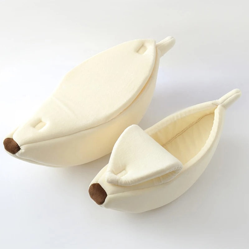 Banana-Shaped Cat Bed with Soft Plush Cushion