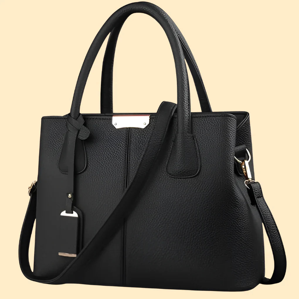 Pebbled Leather Tote Bag with Top Handles & Adjustable Crossbody Strap