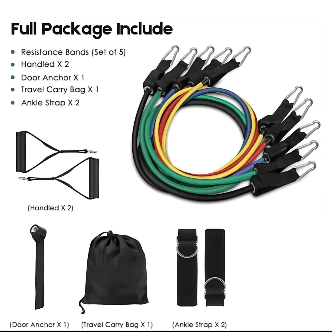 Eleven Piece Resistance Bands Set for Full Body Workouts
