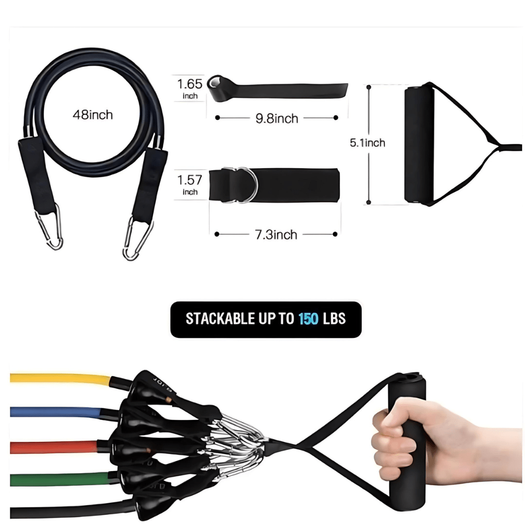 Eleven Piece Resistance Bands Set for Full Body Workouts