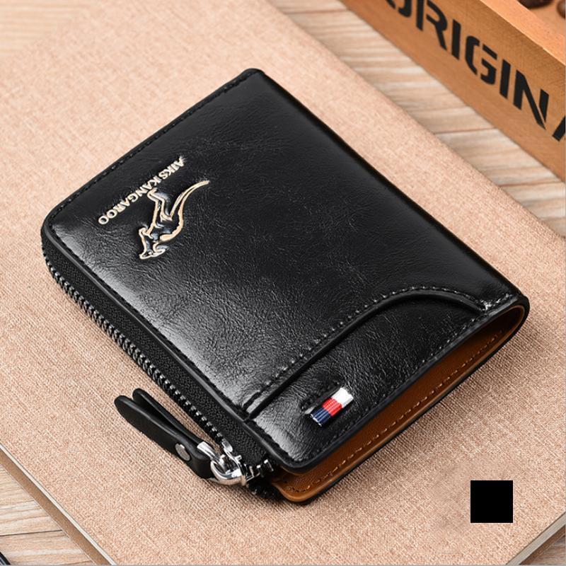 Men's Compact Leather Wallet with RFID Protection and Kangaroo Engrave