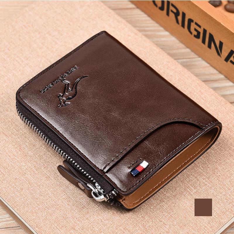 Men's Compact Leather Wallet with RFID Protection and Kangaroo Engrave