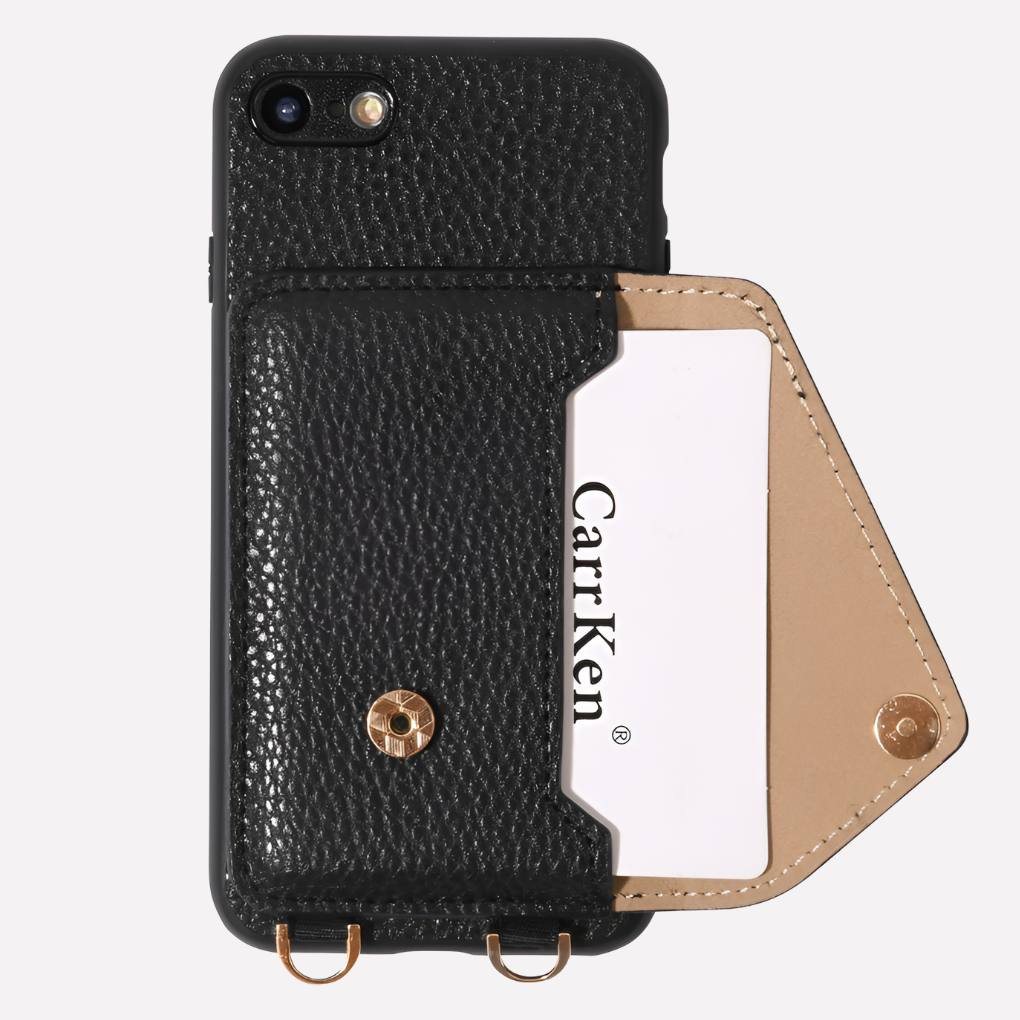 Leather Crossbody Phone Case with Lanyard and Card Holder