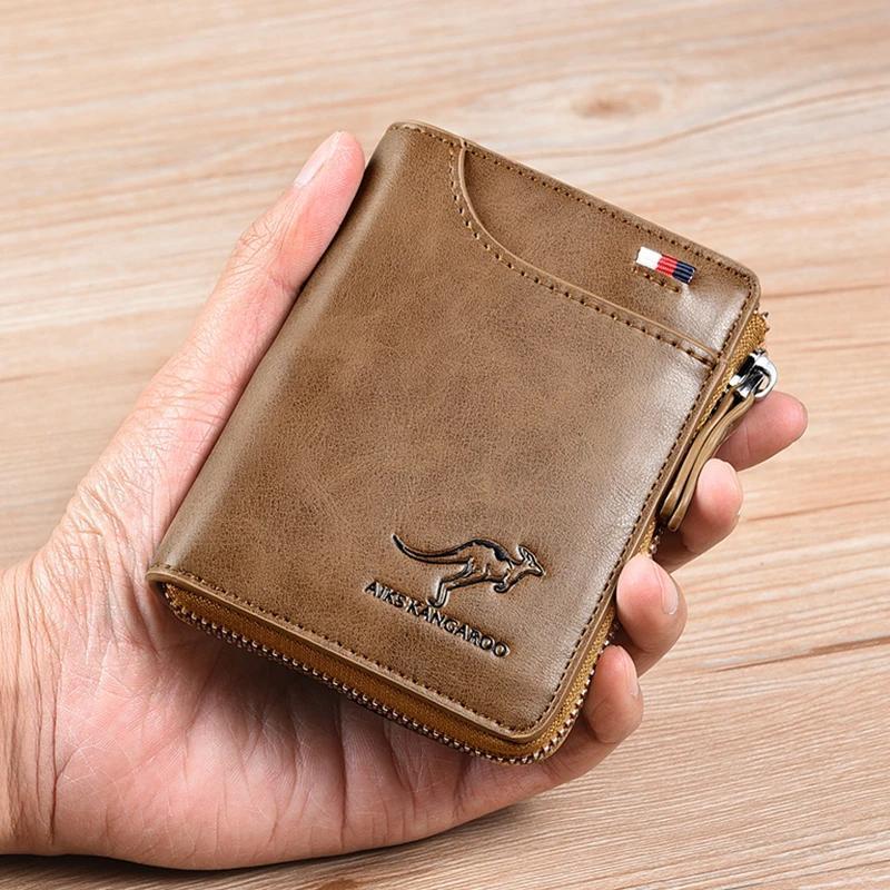 Men's Compact Leather Wallet with RFID Protection and Kangaroo Engrave