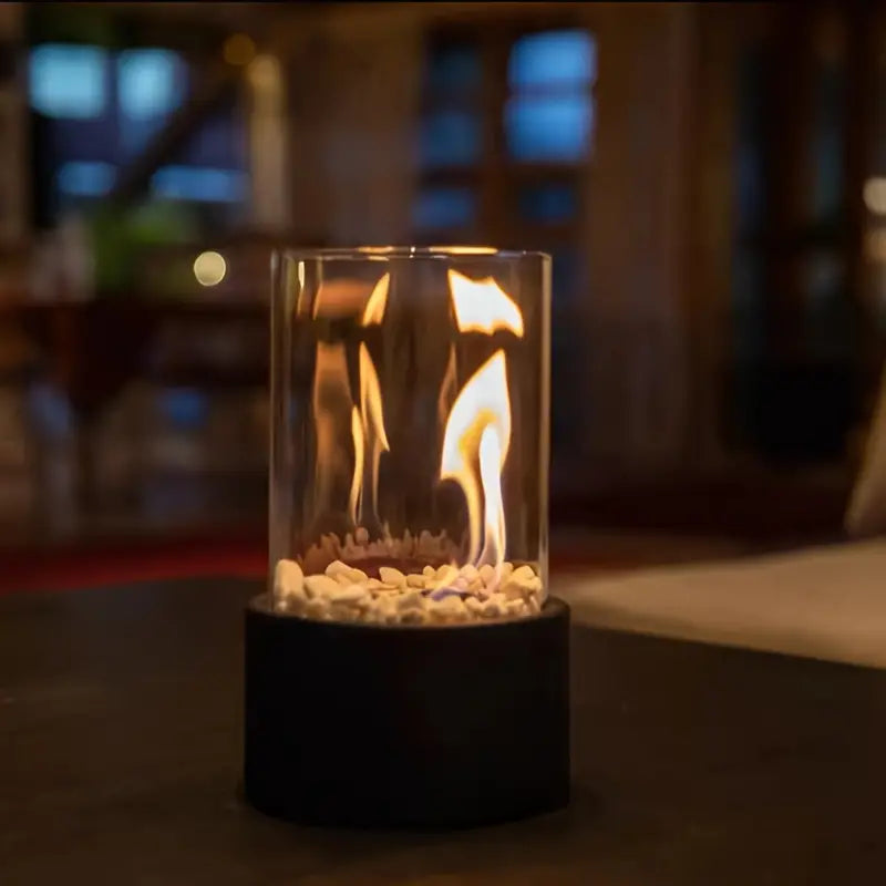Portable Tabletop Fireplace with Cobblestones for Modern Home