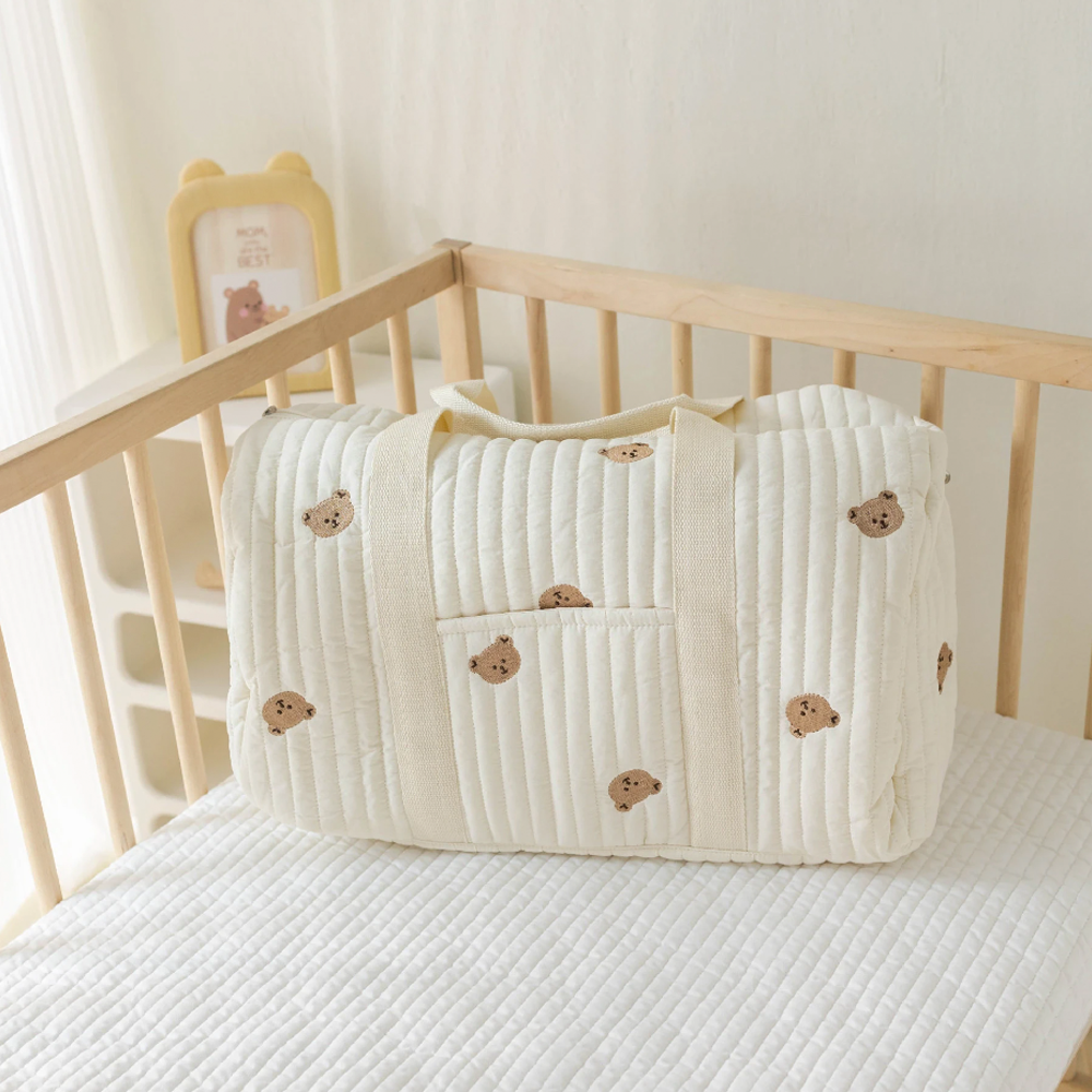 Large Bear Print Quilted Baby Bag for Maternity Travel