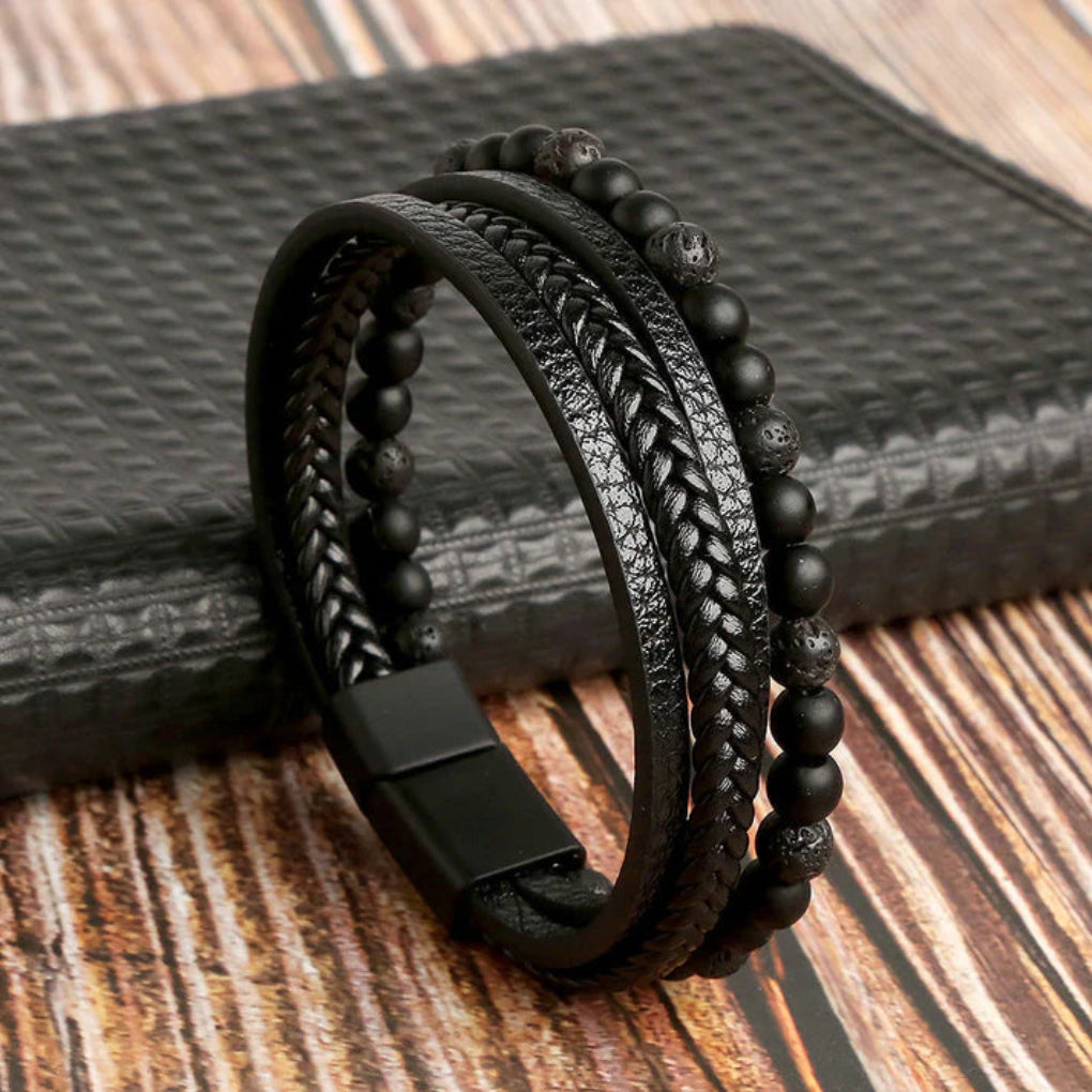 Women's Leather Bracelet with Stone Beads