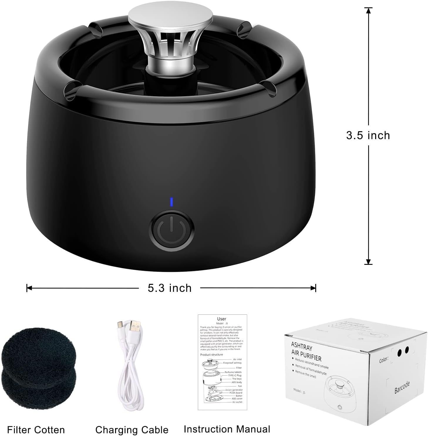 Smokeless Ashtray with Triple Air Purifier Filter
