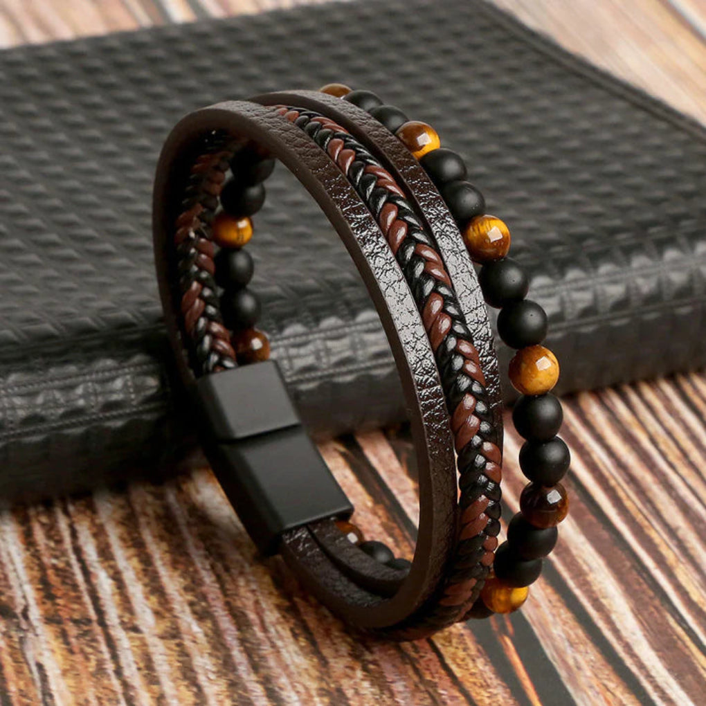 Women's Leather Bracelet with Stone Beads