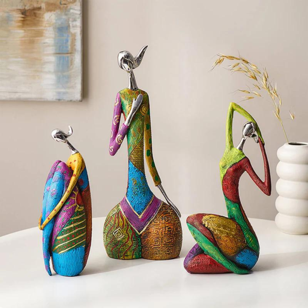 Colorful Abstract Female Resin Sculpture for Artistic Home Decor