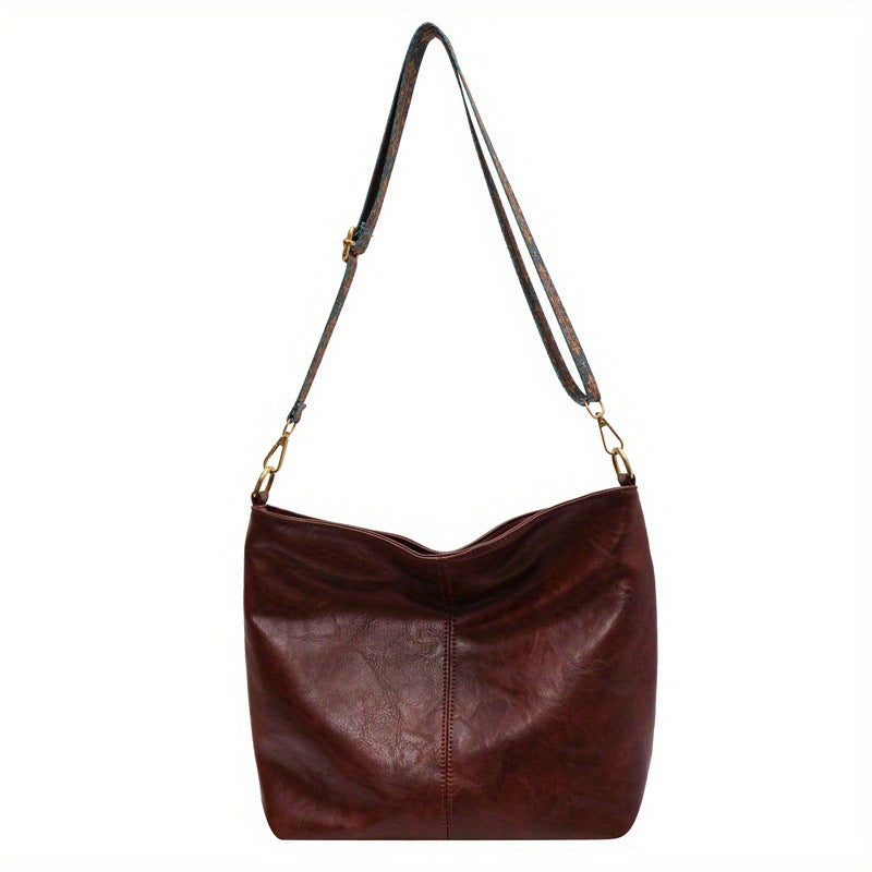 Leather Shoulder Bag for Women with Patterned Strap