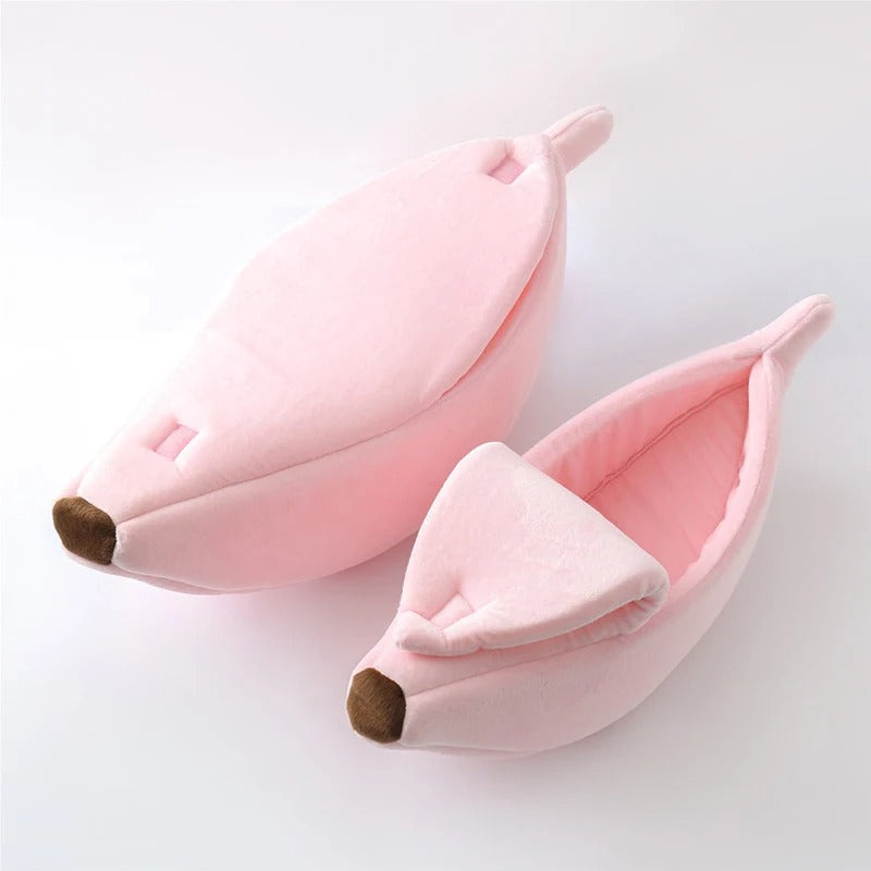 Banana-Shaped Cat Bed with Soft Plush Cushion