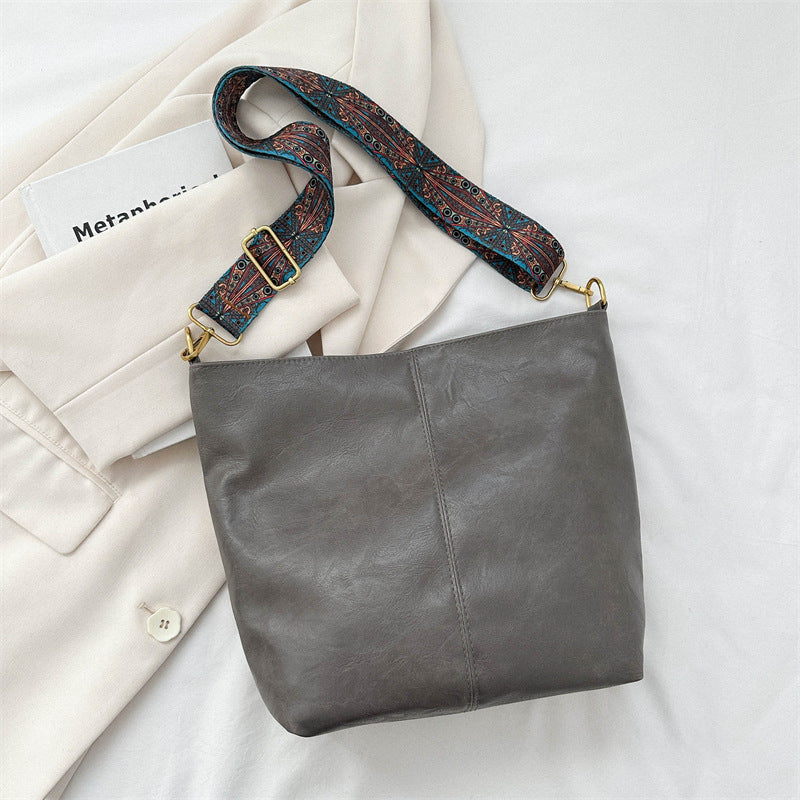 Leather Shoulder Bag for Women with Patterned Strap