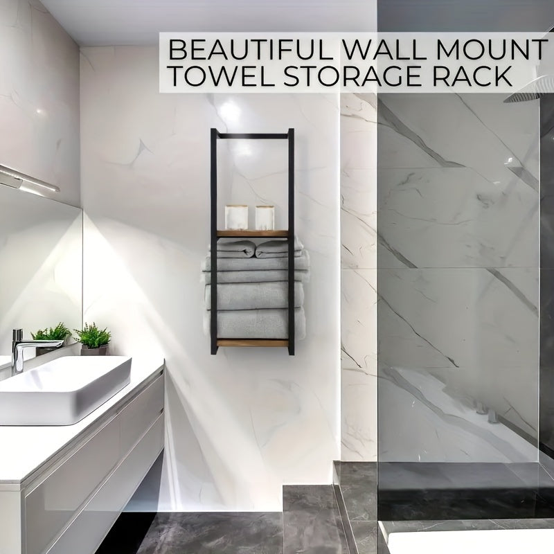 Wall Mounted Metal Towel Rack with Waterproof Bathroom Shelf