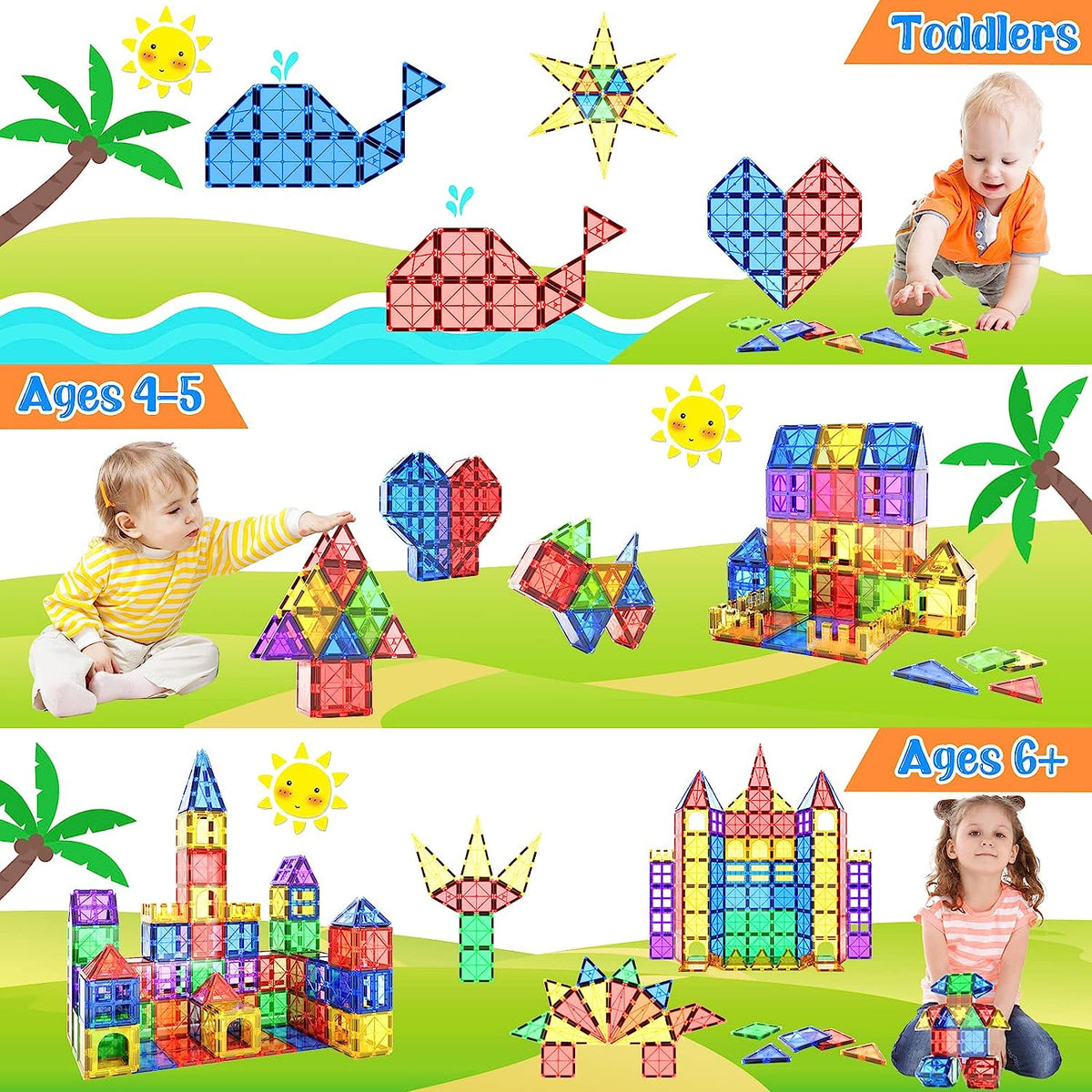 Montessori Magnetic Tiles Building Set with 40 Pieces for STEM Learning