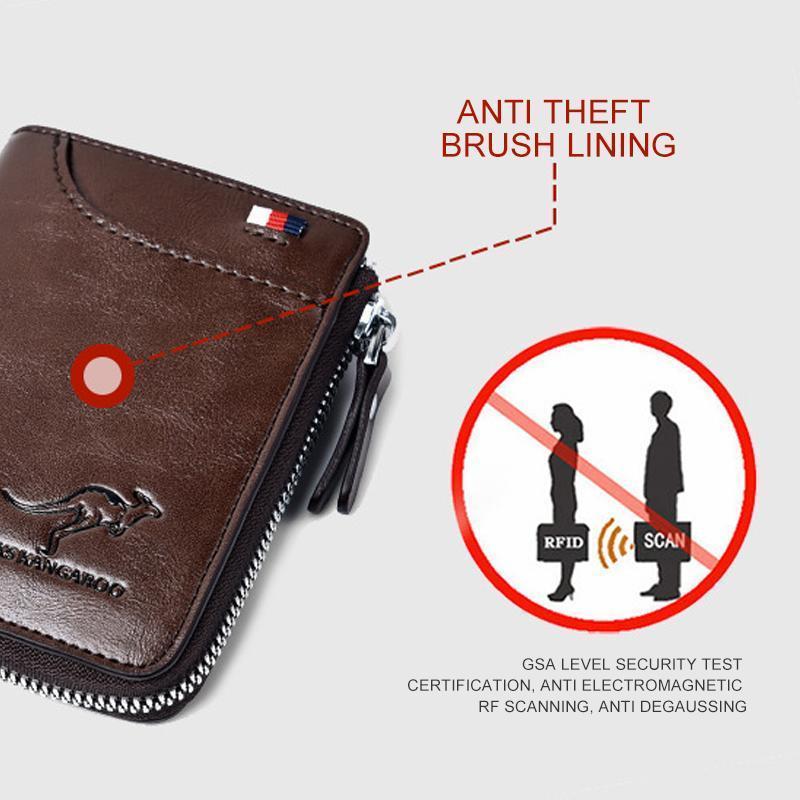 Men's Compact Leather Wallet with RFID Protection and Kangaroo Engrave