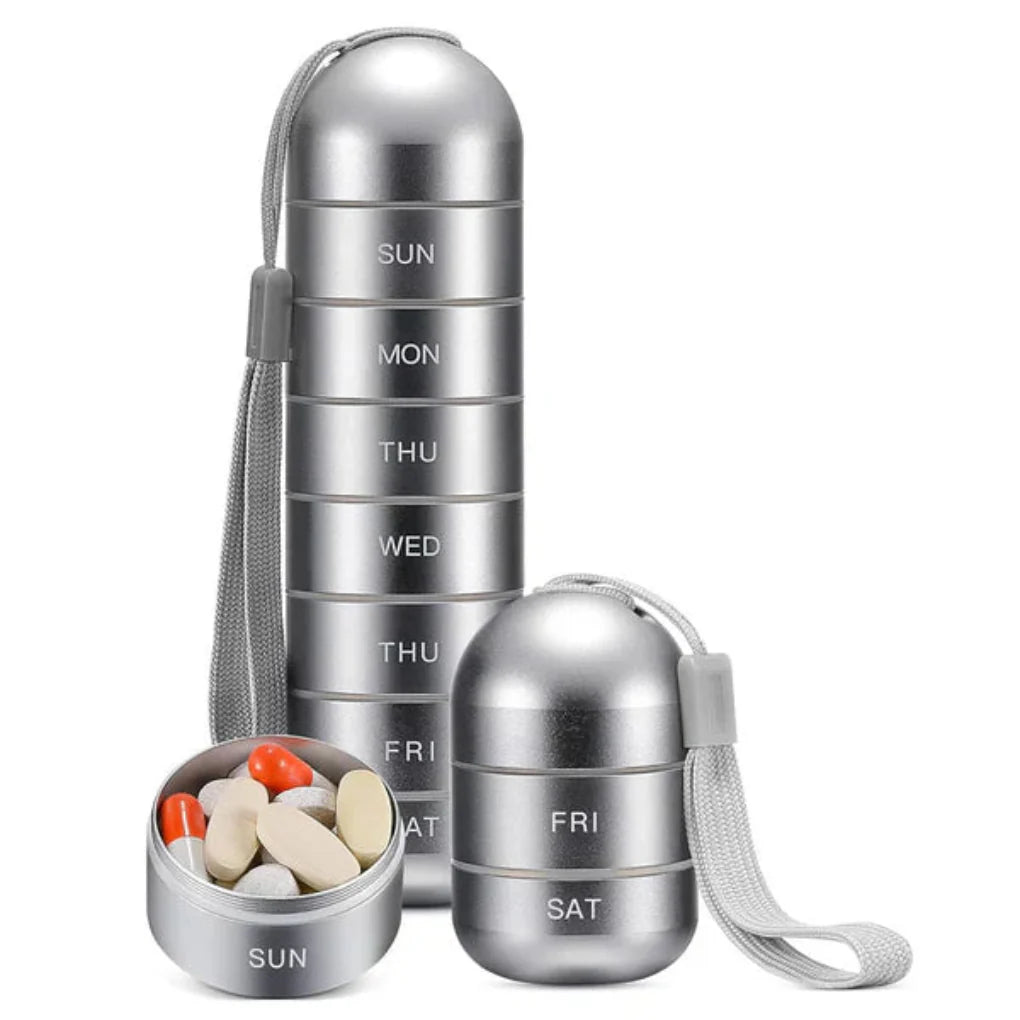 Aluminum 7-Day Portable Pill Organizer for Travel