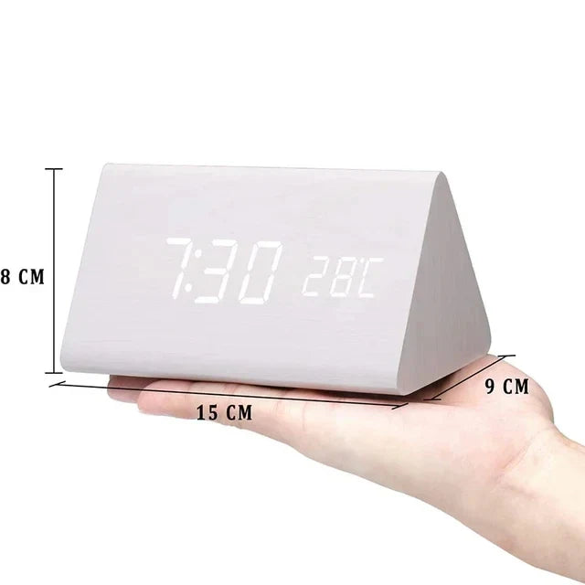 Wood Look LED Alarm Clock with Digital Display for Home Decor