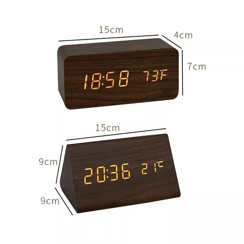 Wood Look LED Alarm Clock with Digital Display for Home Decor