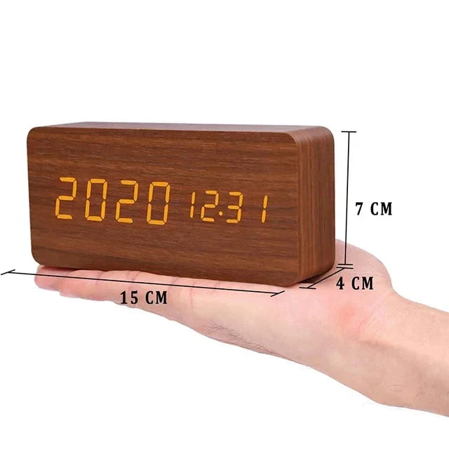 Wood Look LED Alarm Clock with Digital Display for Home Decor