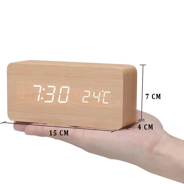 Wood Look LED Alarm Clock with Digital Display for Home Decor