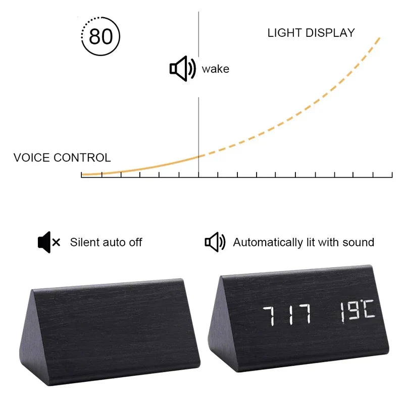 Wood Look LED Alarm Clock with Digital Display for Home Decor