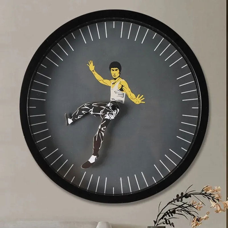 Circular Bruce Lee Kung Fu Wall Clock for Unique Home Decor
