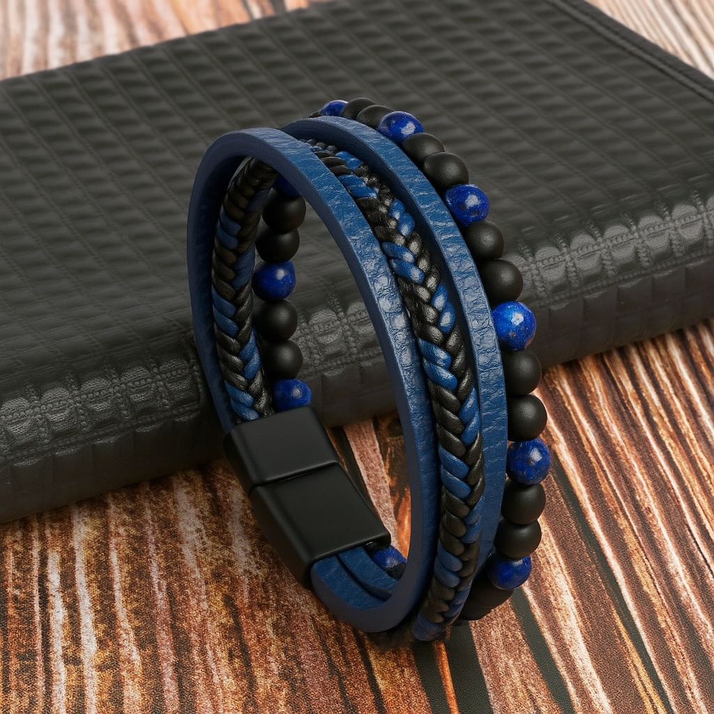 Women's Leather Bracelet with Stone Beads