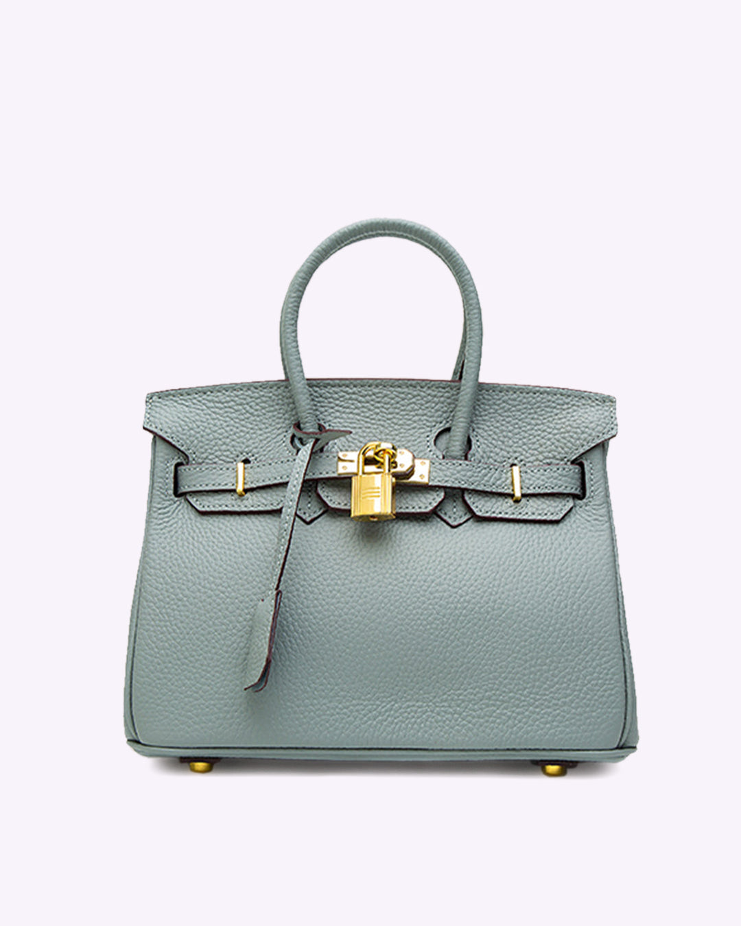Leather Handbag with Gold Lock Hardware