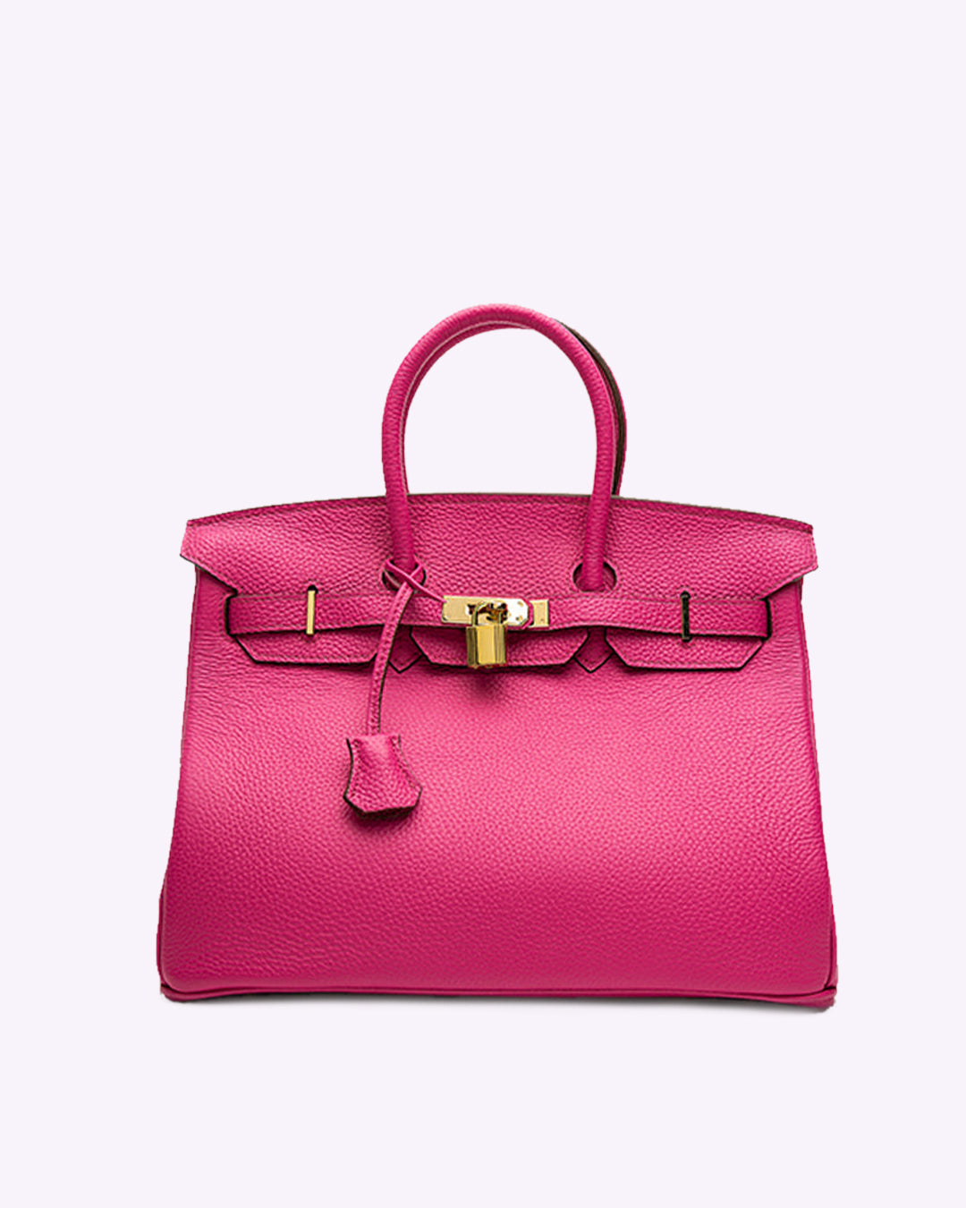 Leather Handbag with Gold Lock Hardware