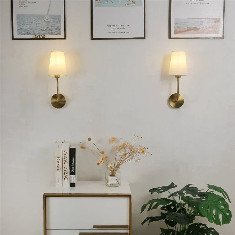 Modern Wall Sconce with Brass Arm and Linen Shade