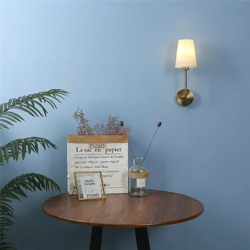 Modern Wall Sconce with Brass Arm and Linen Shade