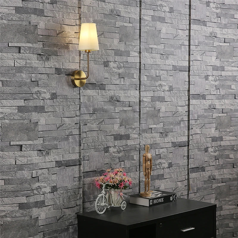 Modern Wall Sconce with Brass Arm and Linen Shade
