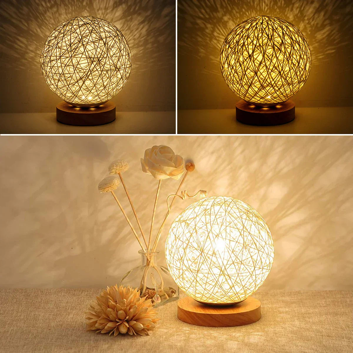 Rattan Sphere Table Lamp for Living Room