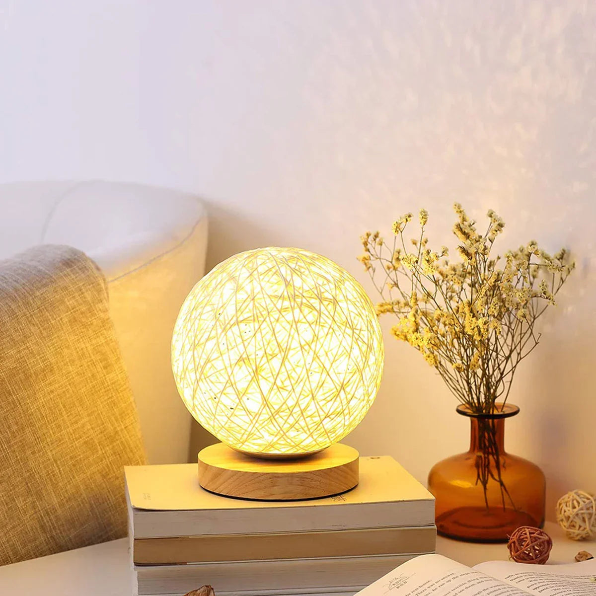 Rattan Sphere Table Lamp for Living Room