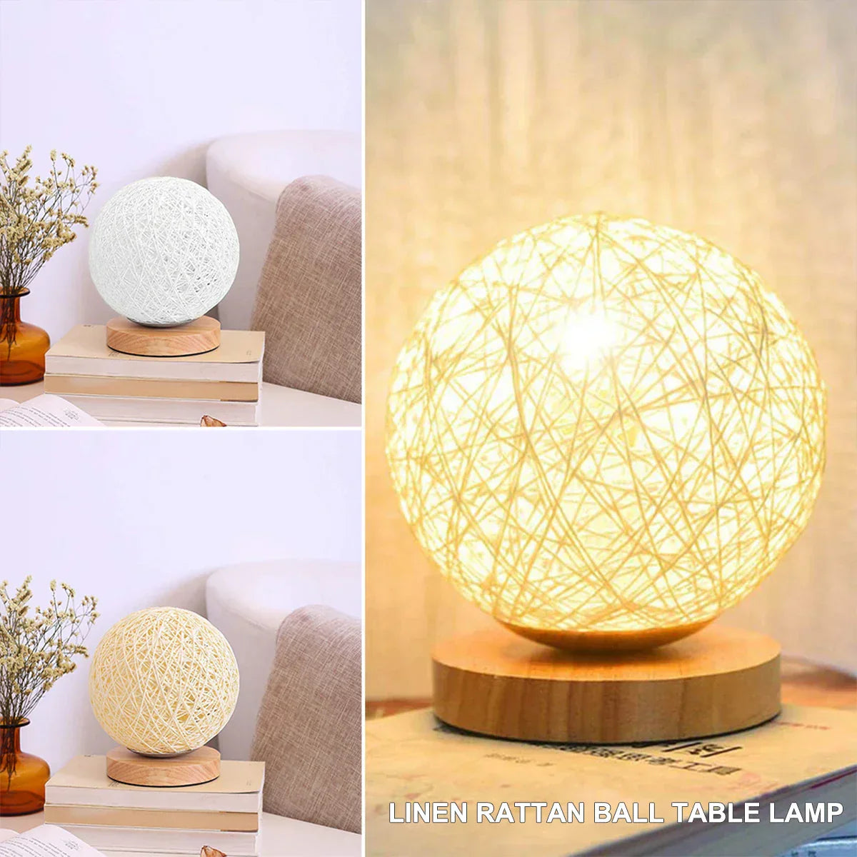 Rattan Sphere Table Lamp for Living Room
