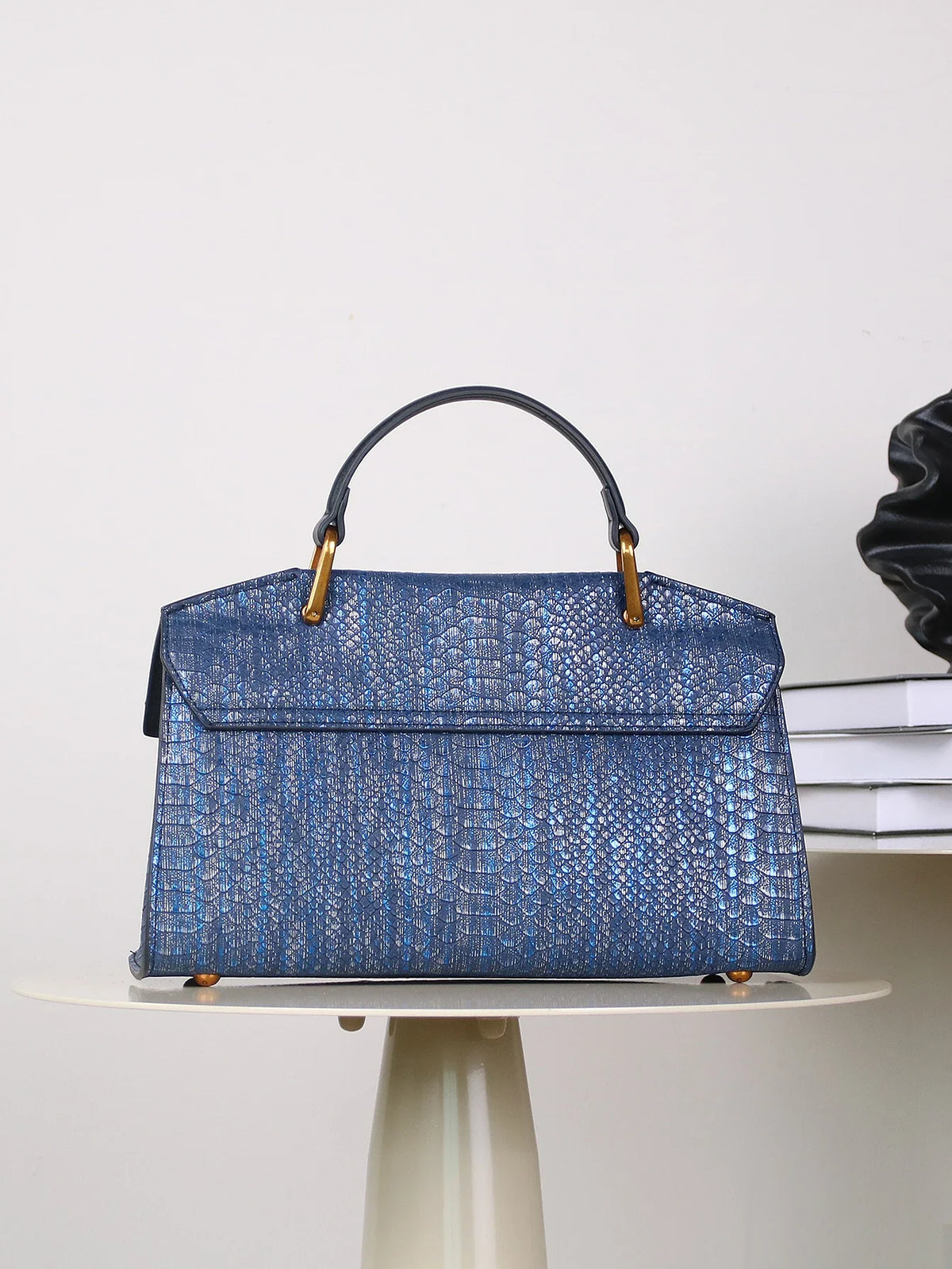 Textured Leather Shoulder Bag with Gold Hardware and Detachable Charm