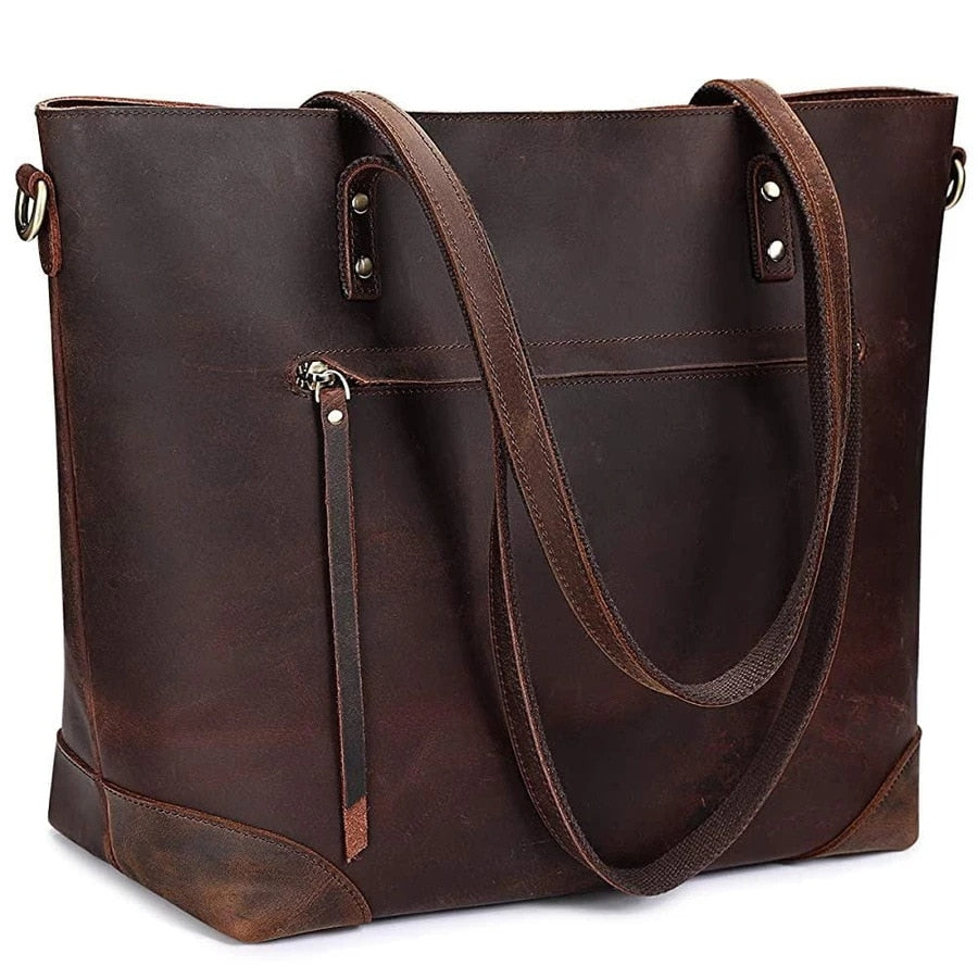 Vintage Leather Tote Bag with Adjustable Strap