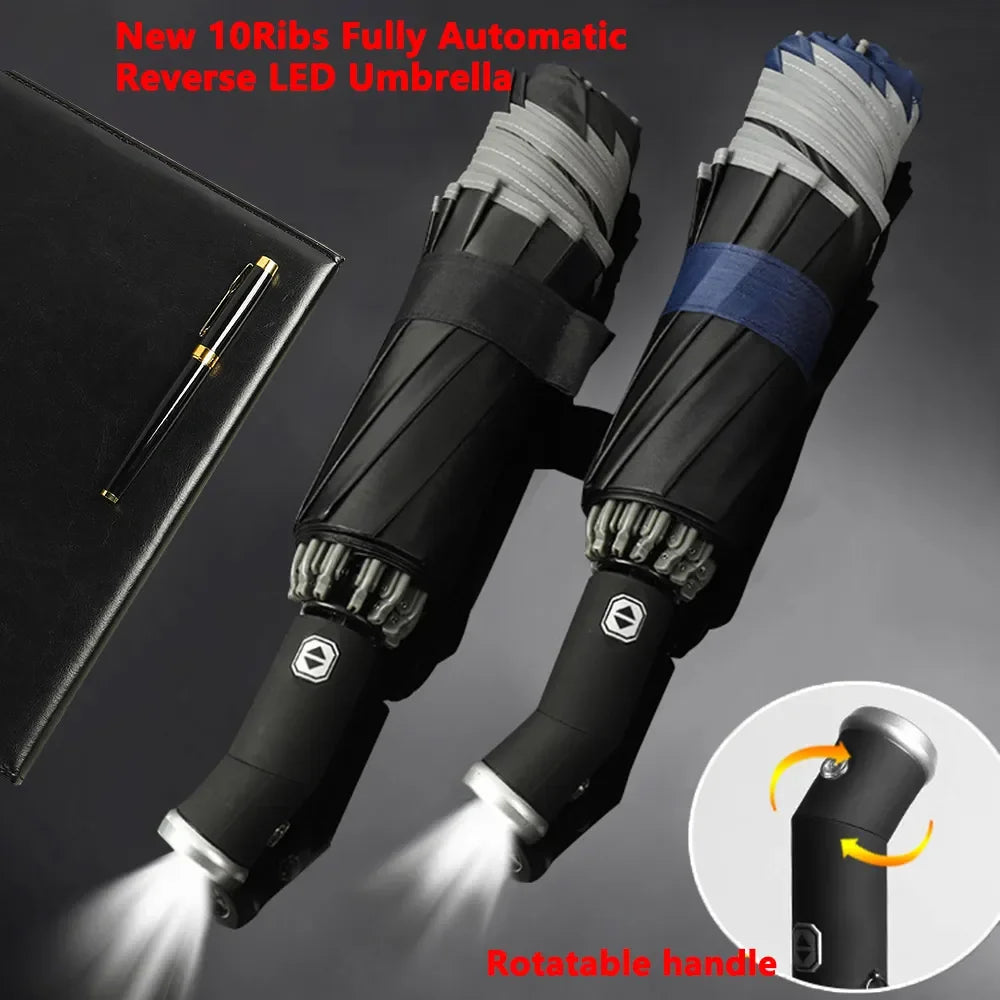 Automatic Folding Waterproof Umbrella with LED Flashlight