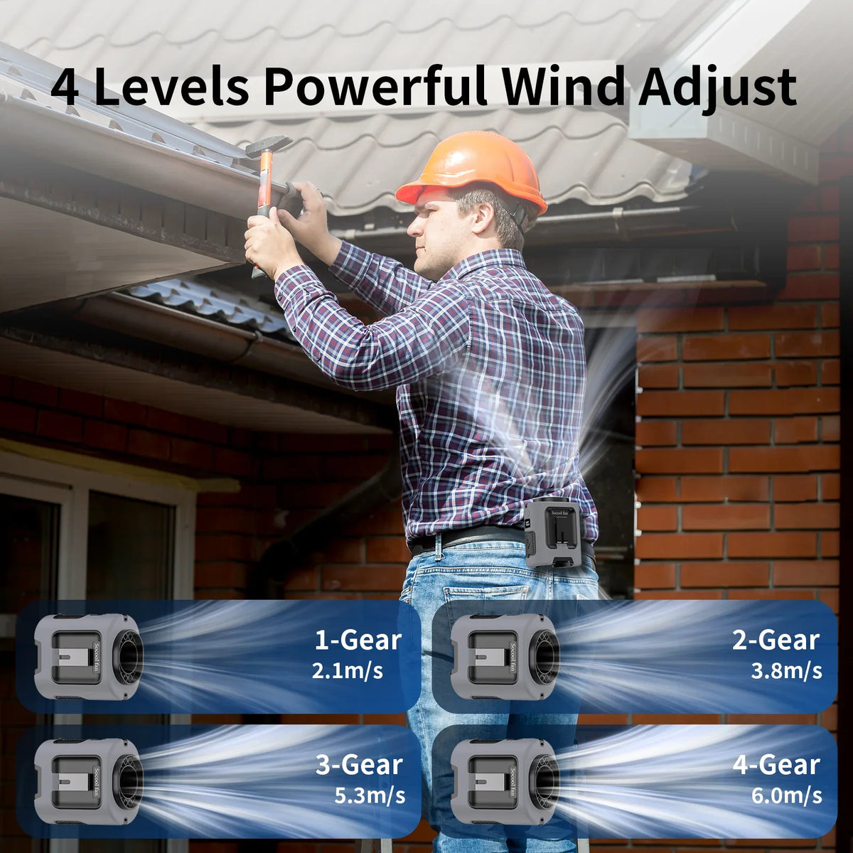 Portable 5000mAh Waist Fan with Four Speed Settings for Outdoor Use