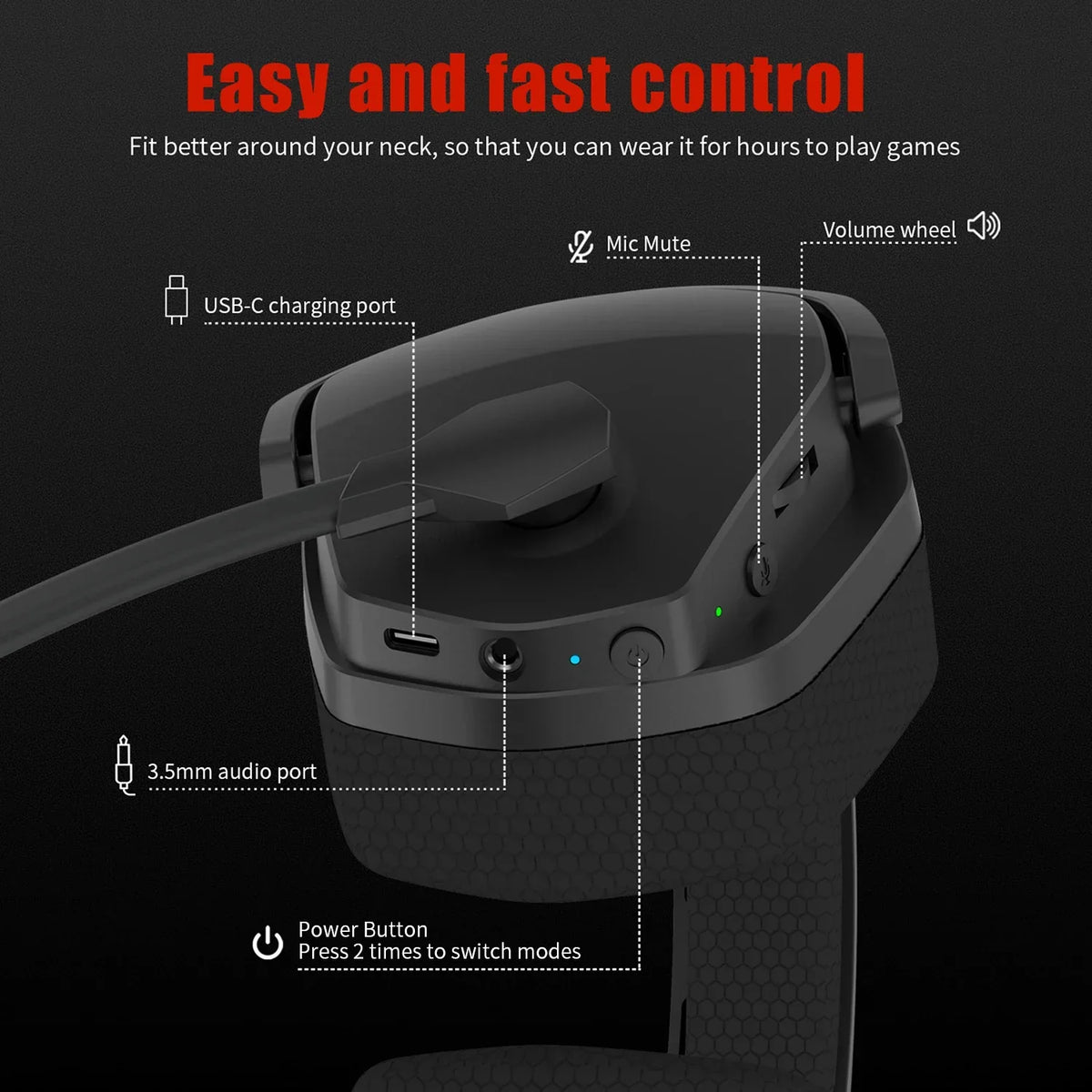 Wireless Gaming Headset with Microphone and Noise Reduction