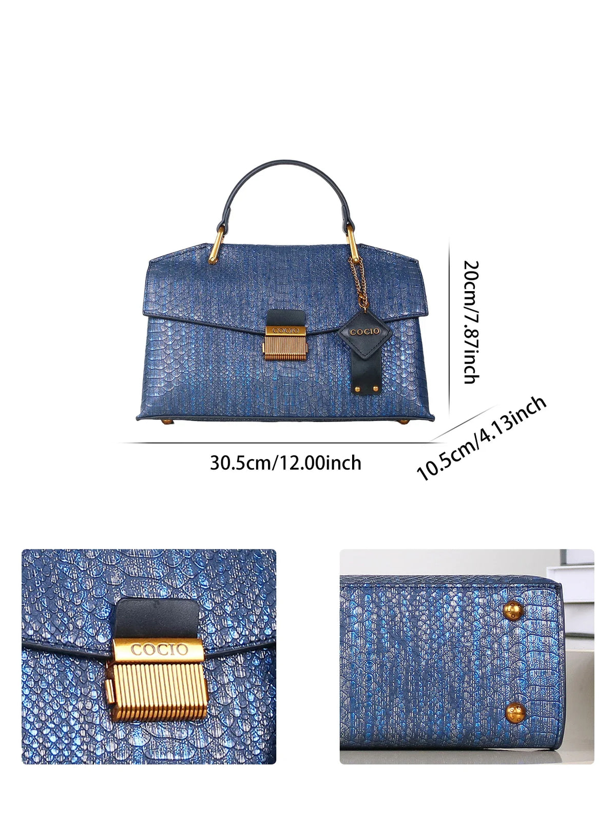 Textured Leather Shoulder Bag with Gold Hardware and Detachable Charm