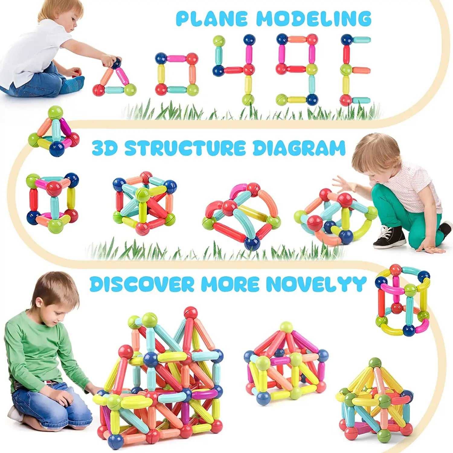Montessori Magnetic Building Blocks Set for Kids - Creative Play