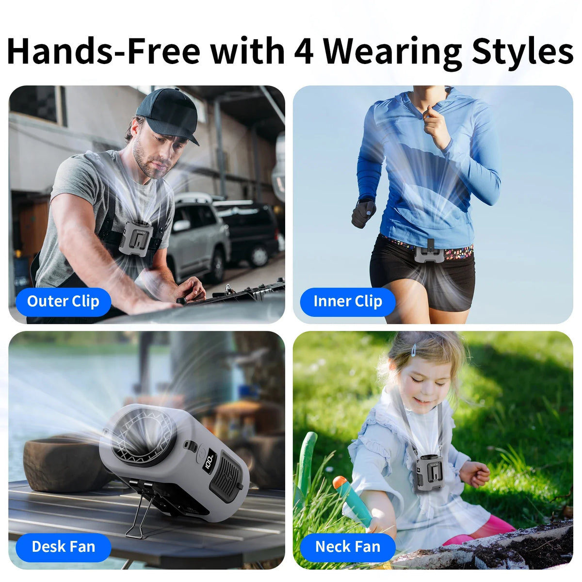 Portable 5000mAh Waist Fan with Four Speed Settings for Outdoor Use