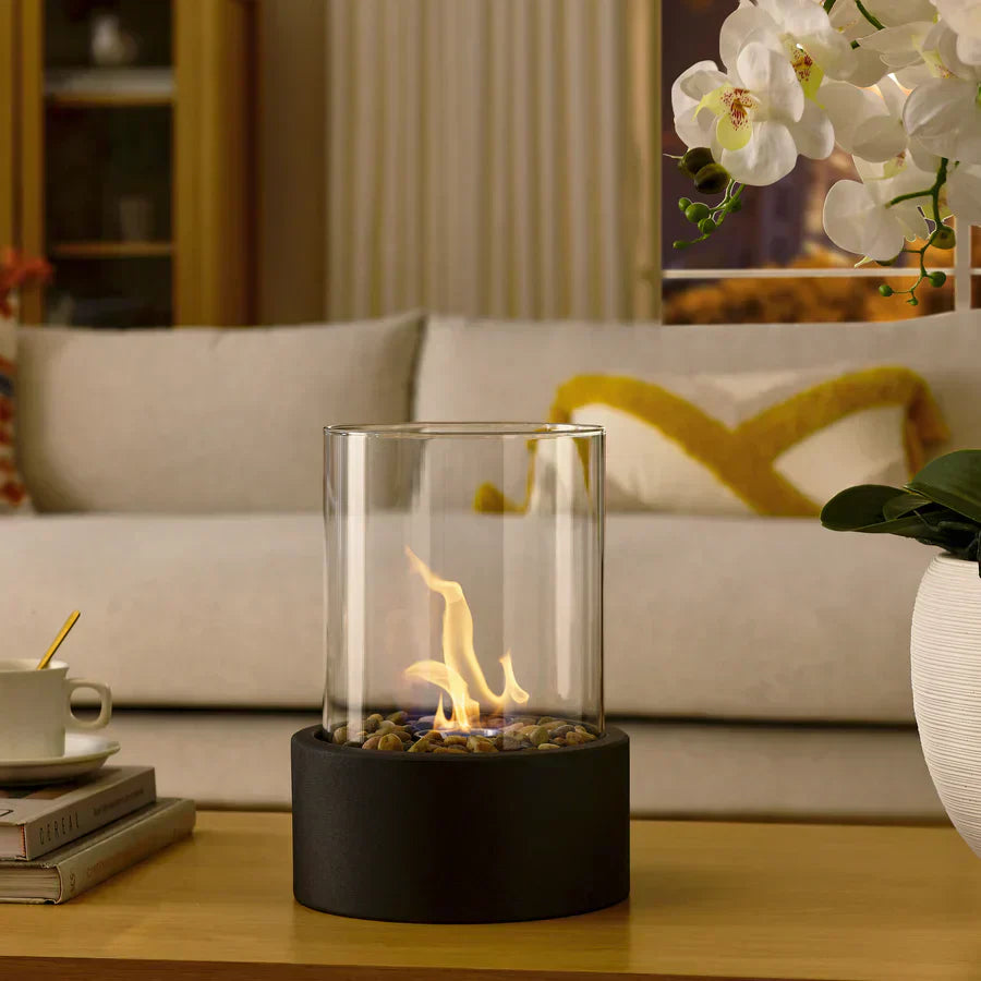 Portable Tabletop Fireplace with Cobblestones for Modern Home