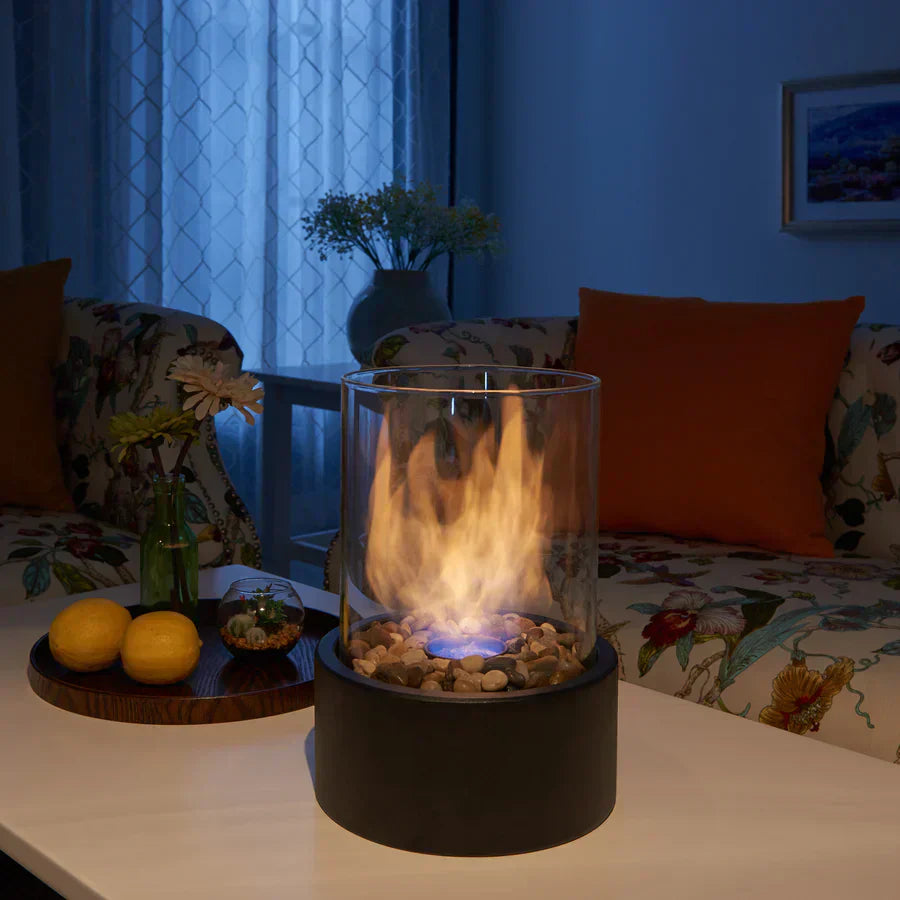 Portable Tabletop Fireplace with Cobblestones for Modern Home