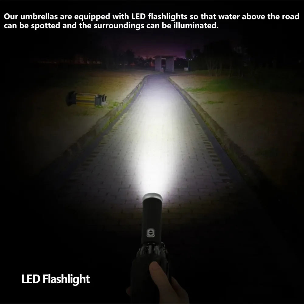 Automatic Folding Waterproof Umbrella with LED Flashlight