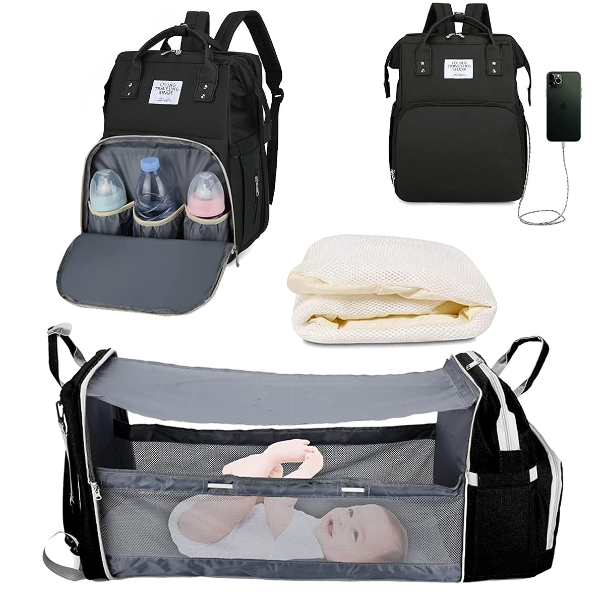2-in-1 Baby Diaper Bag with Foldable Changing Pad