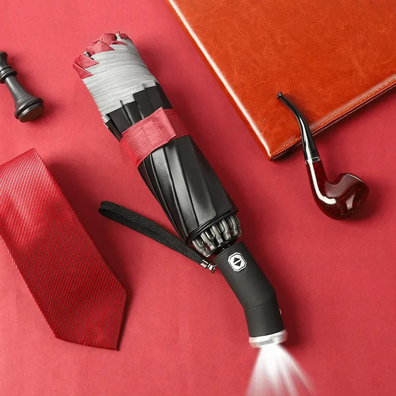 Automatic Folding Waterproof Umbrella with LED Flashlight