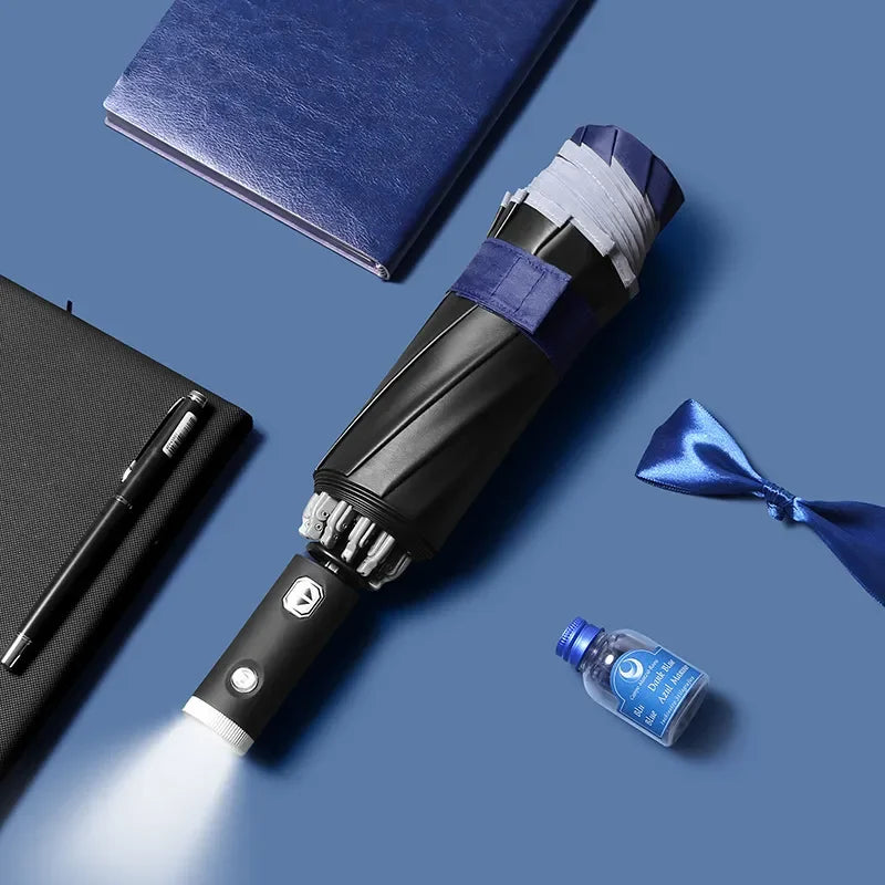 Automatic Folding Waterproof Umbrella with LED Flashlight